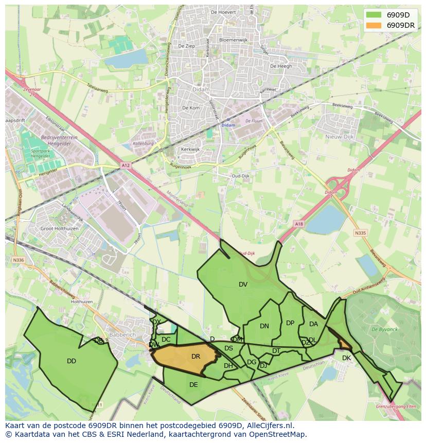 Afbeelding van het postcodegebied 6909 DR op de kaart.