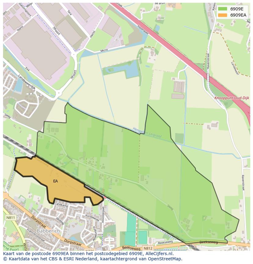 Afbeelding van het postcodegebied 6909 EA op de kaart.
