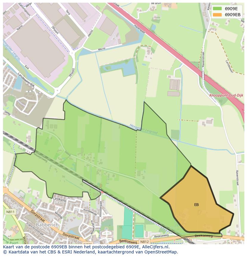 Afbeelding van het postcodegebied 6909 EB op de kaart.