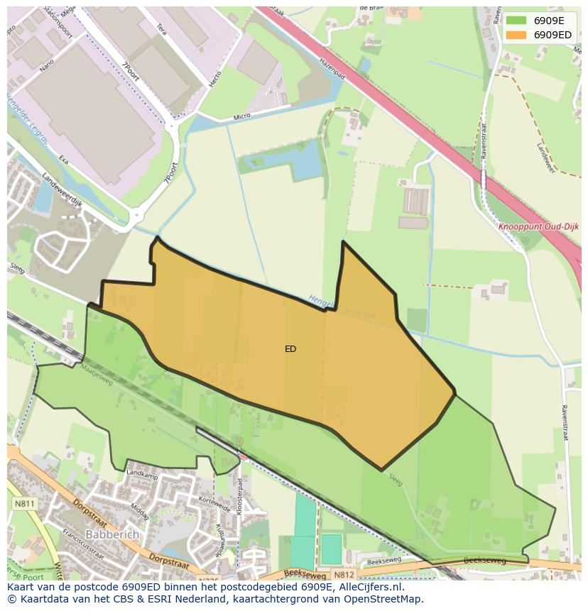 Afbeelding van het postcodegebied 6909 ED op de kaart.