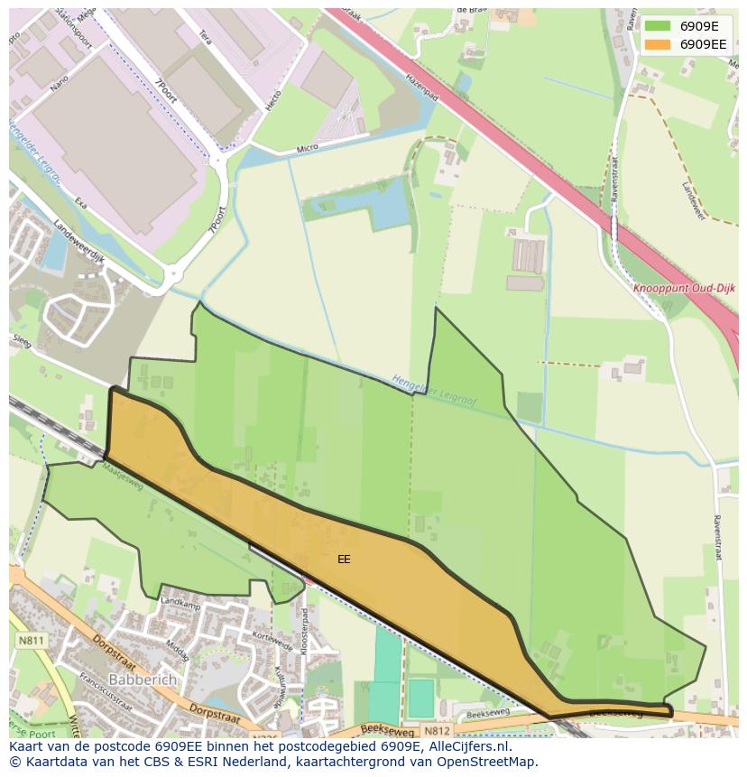 Afbeelding van het postcodegebied 6909 EE op de kaart.