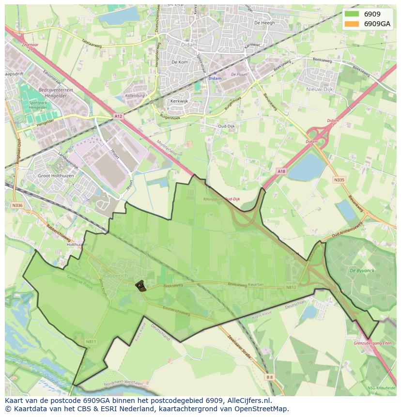 Afbeelding van het postcodegebied 6909 GA op de kaart.
