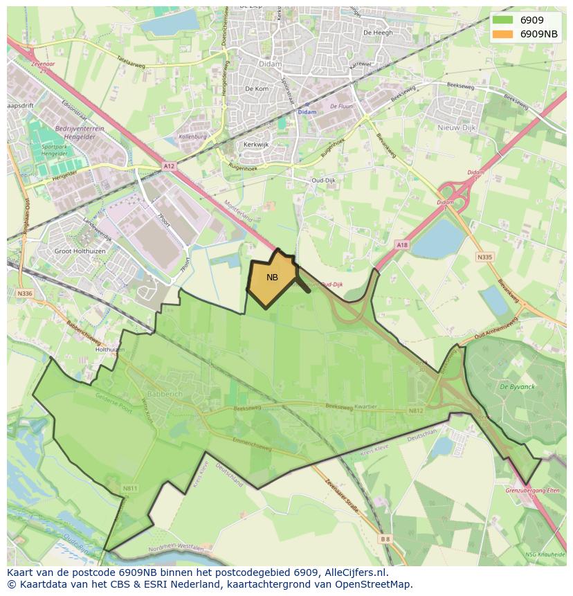 Afbeelding van het postcodegebied 6909 NB op de kaart.