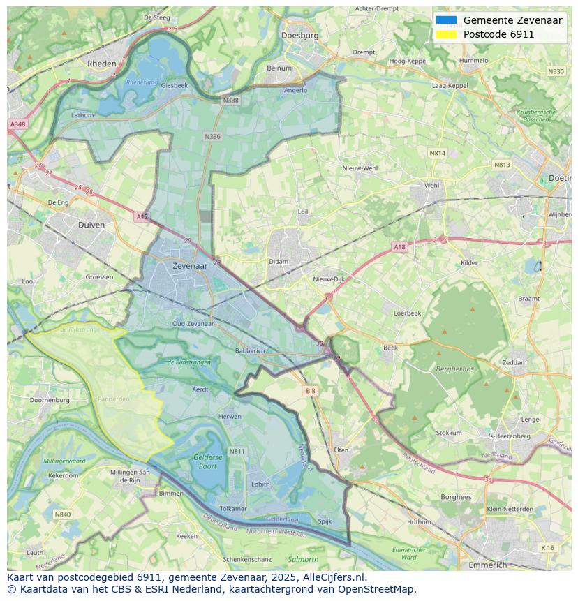 Afbeelding van het postcodegebied 6911 op de kaart.