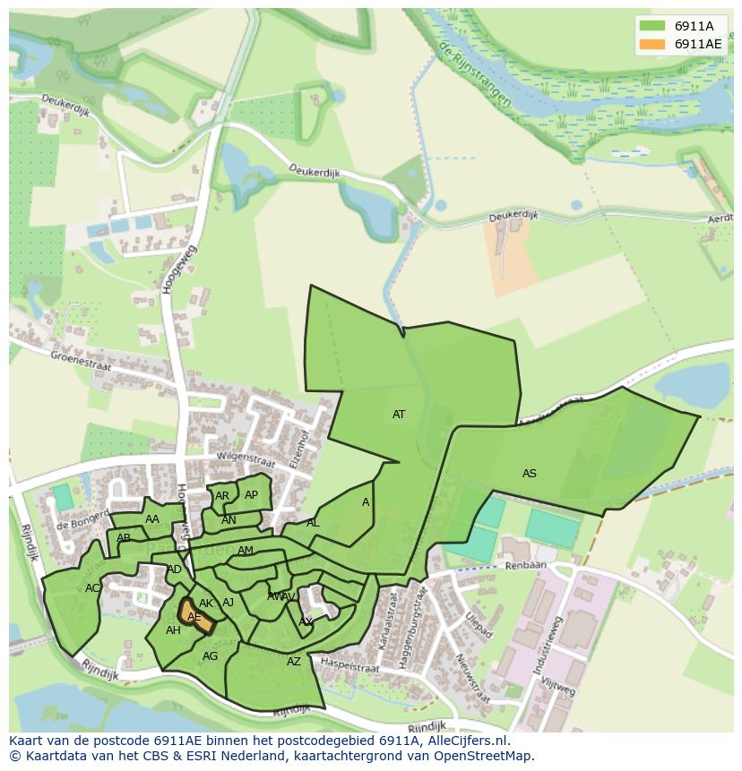 Afbeelding van het postcodegebied 6911 AE op de kaart.