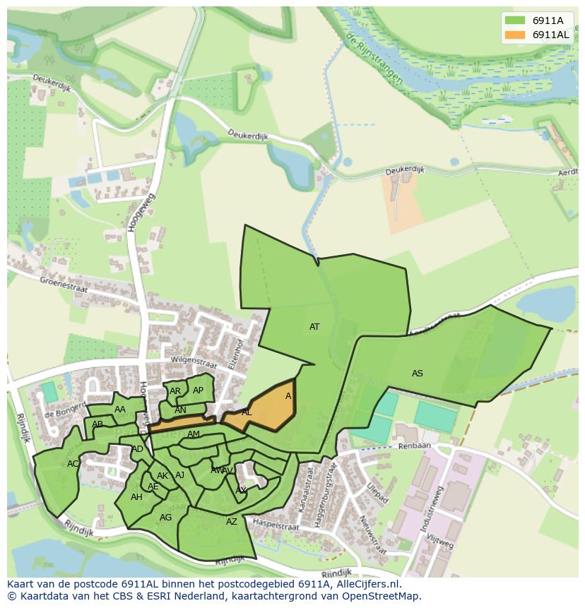 Afbeelding van het postcodegebied 6911 AL op de kaart.