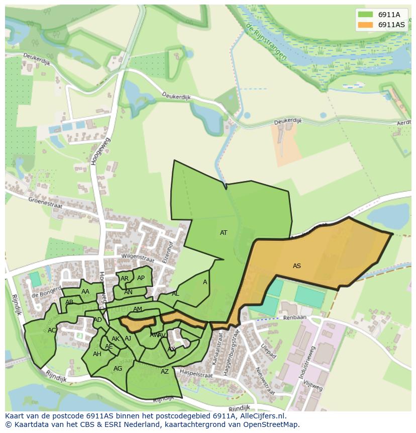 Afbeelding van het postcodegebied 6911 AS op de kaart.