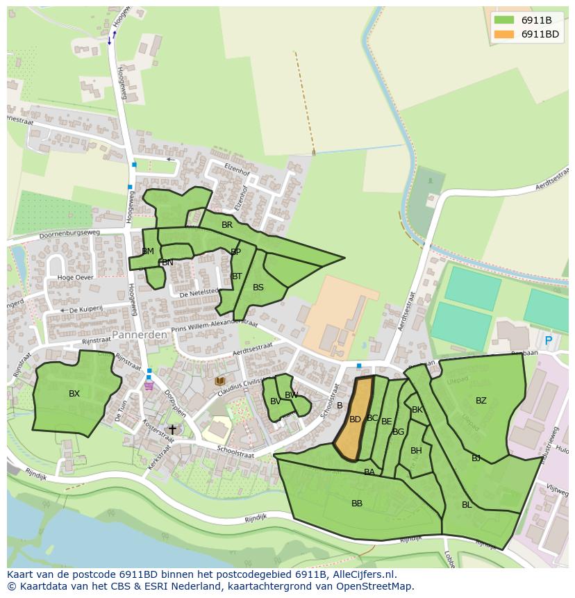 Afbeelding van het postcodegebied 6911 BD op de kaart.