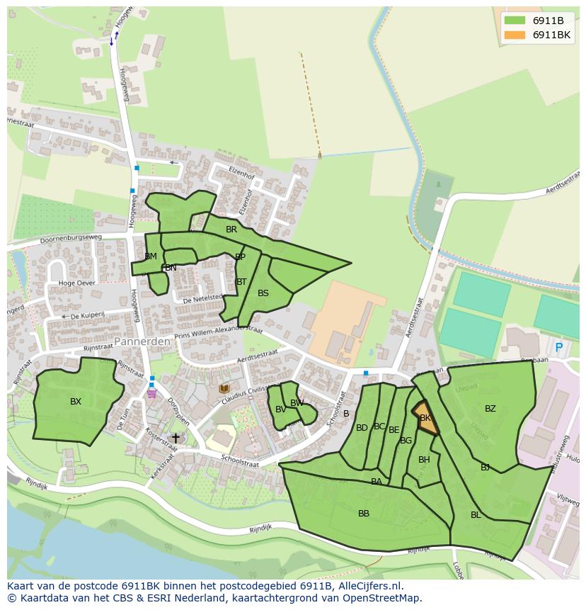 Afbeelding van het postcodegebied 6911 BK op de kaart.