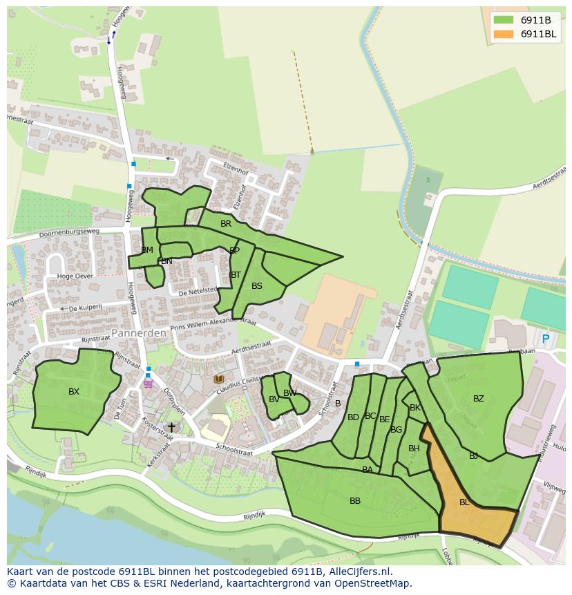Afbeelding van het postcodegebied 6911 BL op de kaart.