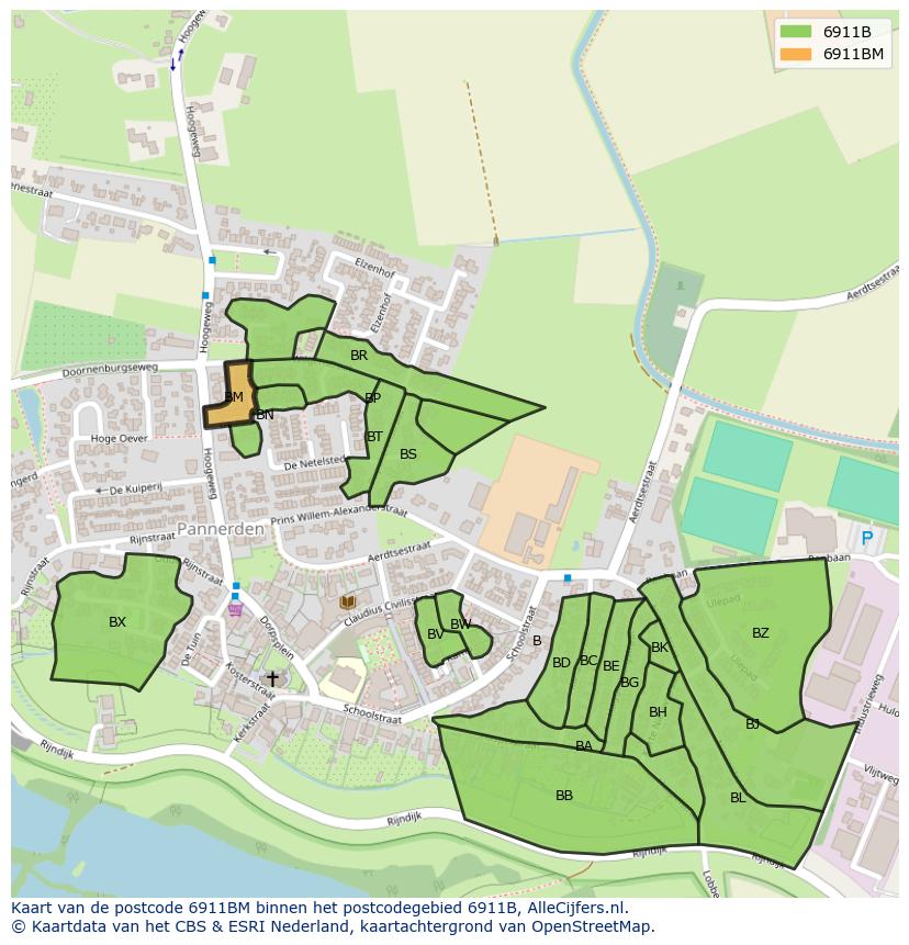 Afbeelding van het postcodegebied 6911 BM op de kaart.