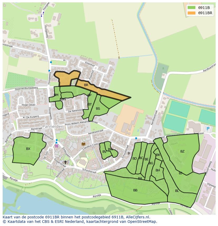 Afbeelding van het postcodegebied 6911 BR op de kaart.