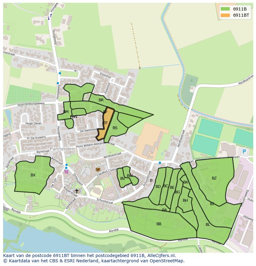 Afbeelding van het postcodegebied 6911 BT op de kaart.