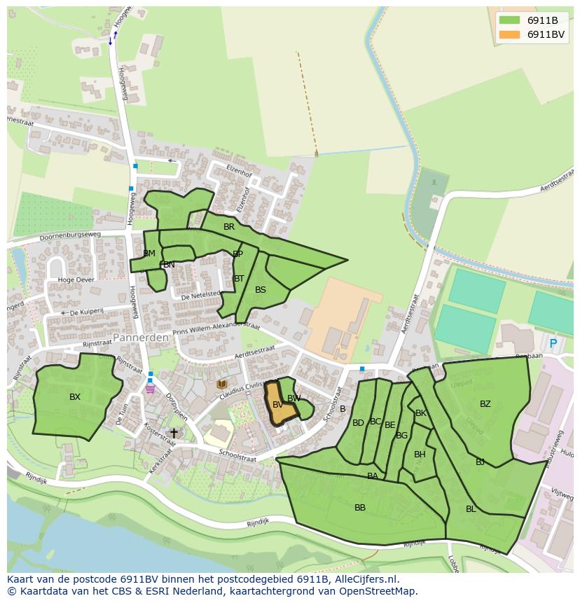Afbeelding van het postcodegebied 6911 BV op de kaart.