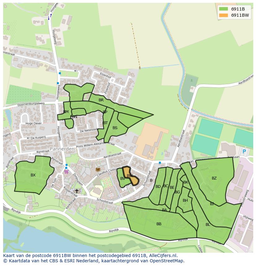 Afbeelding van het postcodegebied 6911 BW op de kaart.