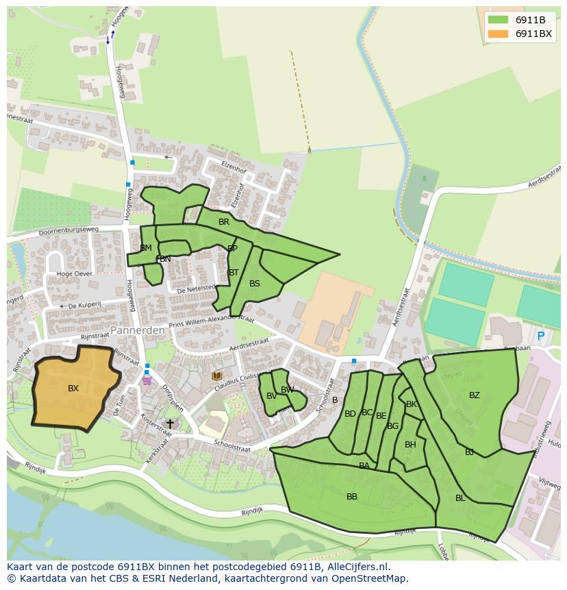 Afbeelding van het postcodegebied 6911 BX op de kaart.