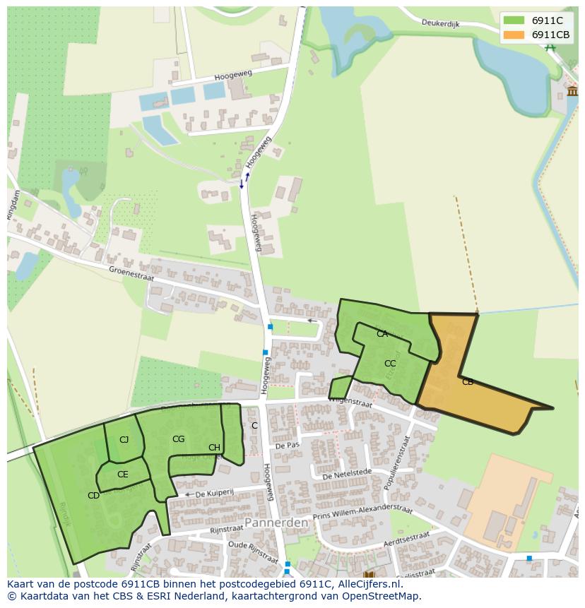Afbeelding van het postcodegebied 6911 CB op de kaart.