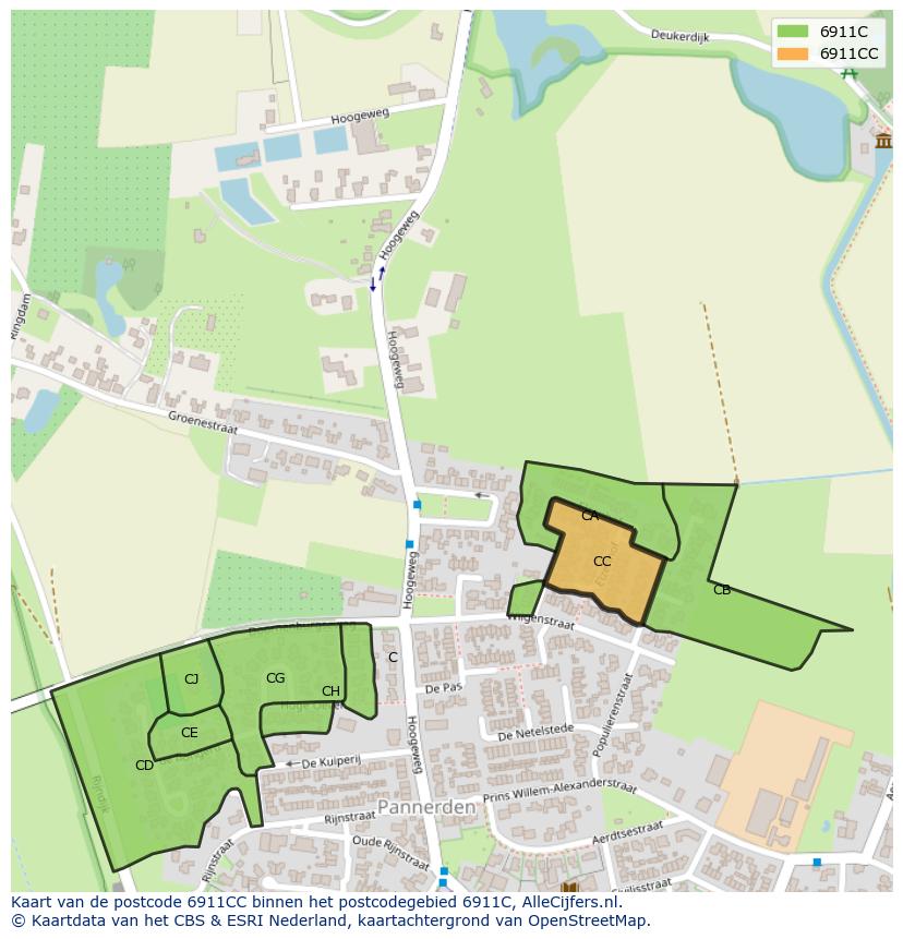 Afbeelding van het postcodegebied 6911 CC op de kaart.