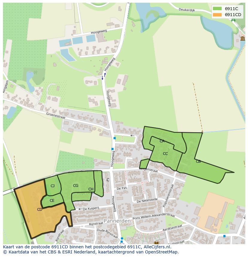 Afbeelding van het postcodegebied 6911 CD op de kaart.