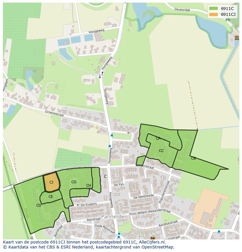 Afbeelding van het postcodegebied 6911 CJ op de kaart.