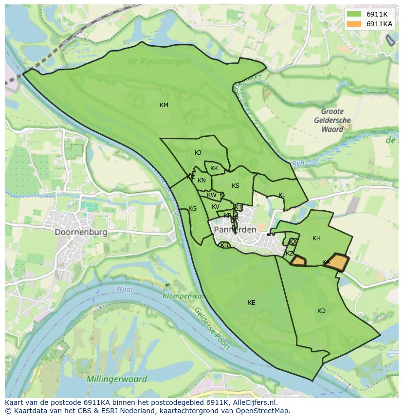 Afbeelding van het postcodegebied 6911 KA op de kaart.