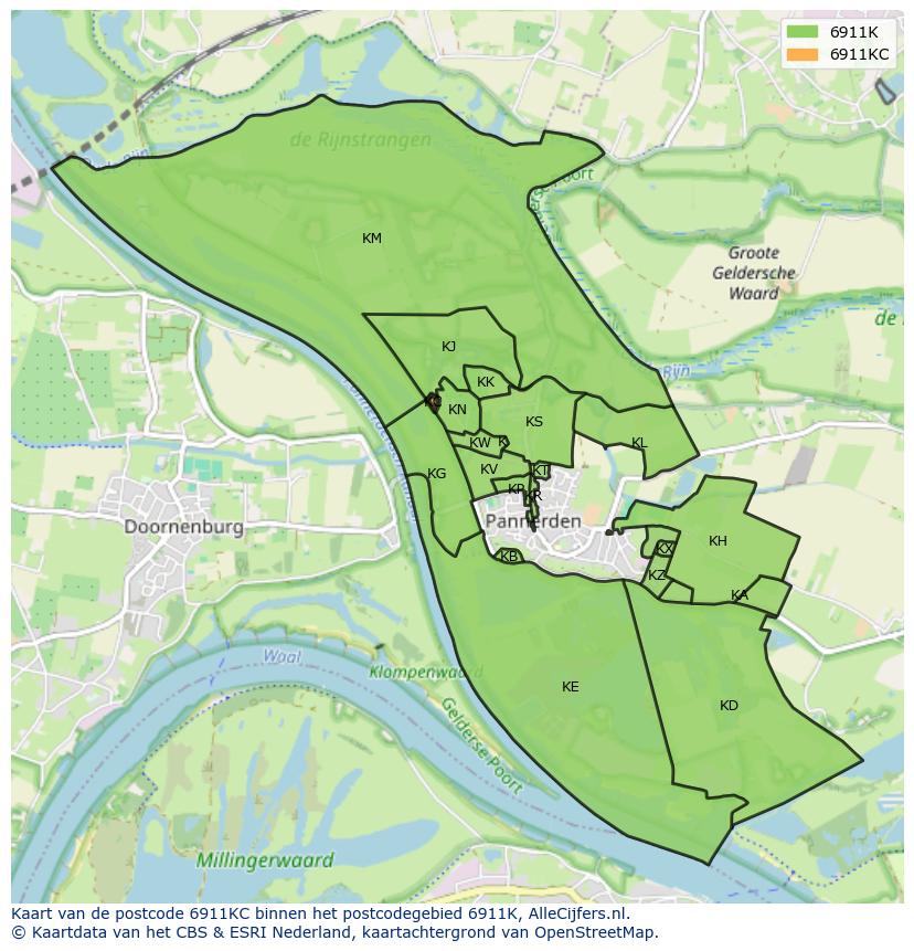 Afbeelding van het postcodegebied 6911 KC op de kaart.