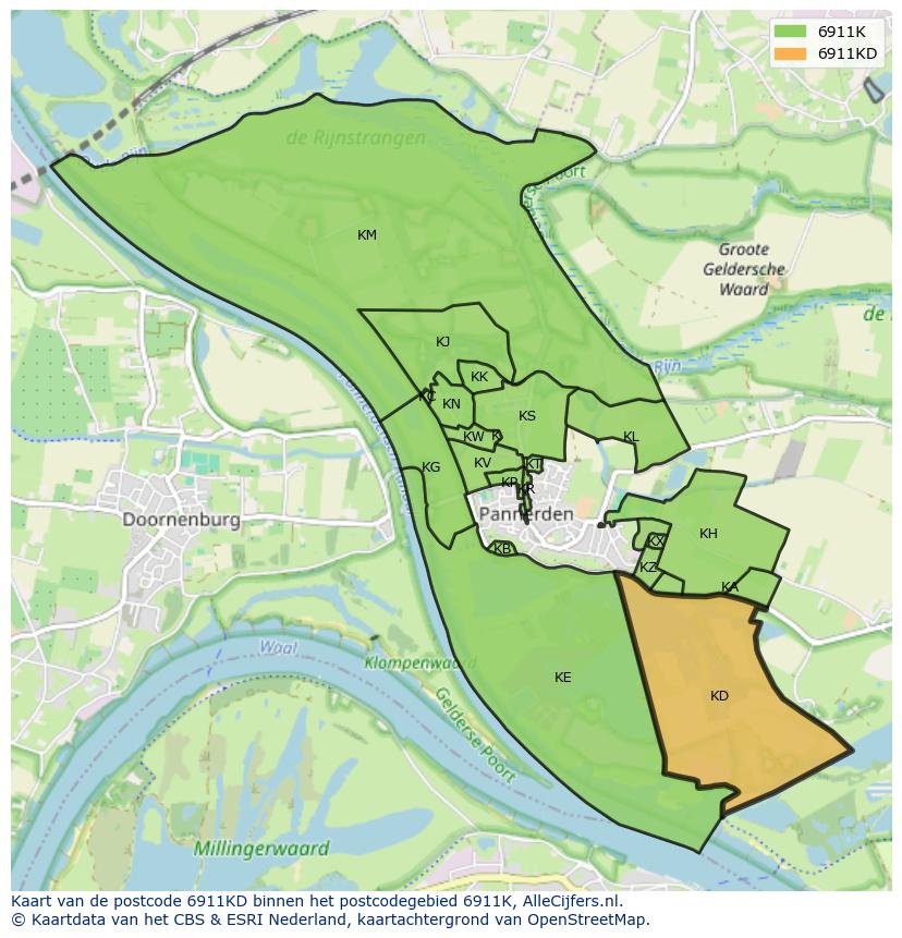 Afbeelding van het postcodegebied 6911 KD op de kaart.