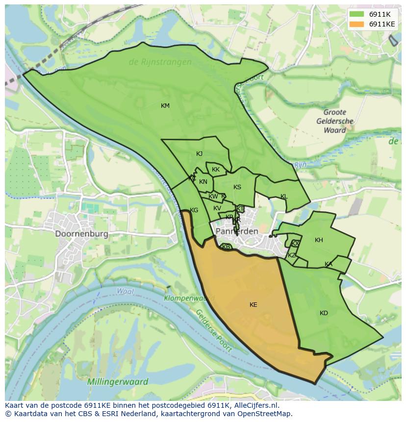 Afbeelding van het postcodegebied 6911 KE op de kaart.