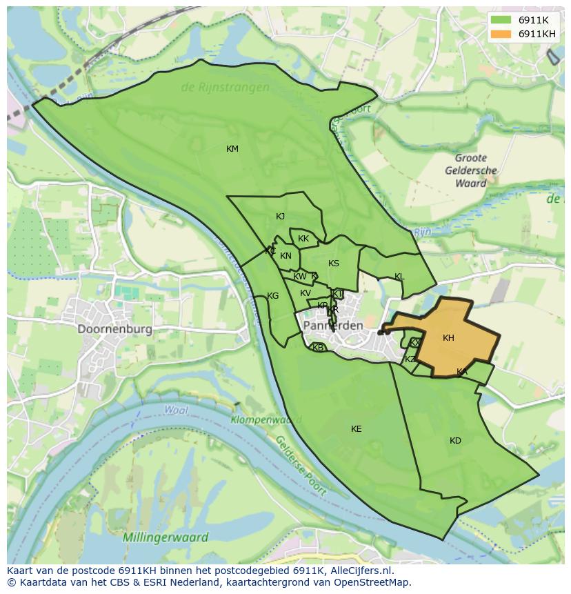 Afbeelding van het postcodegebied 6911 KH op de kaart.