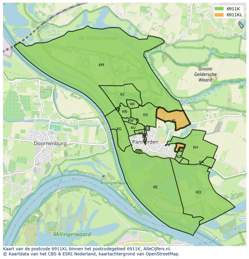 Afbeelding van het postcodegebied 6911 KL op de kaart.