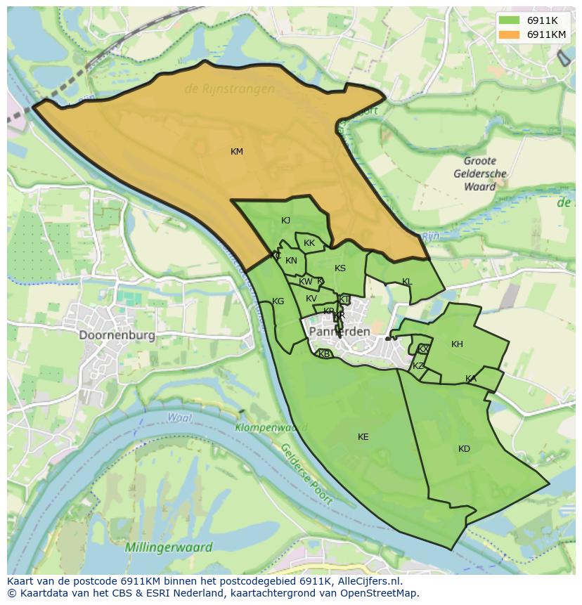 Afbeelding van het postcodegebied 6911 KM op de kaart.
