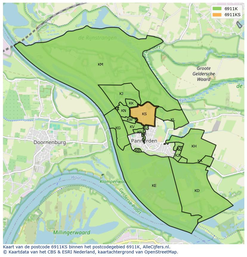 Afbeelding van het postcodegebied 6911 KS op de kaart.