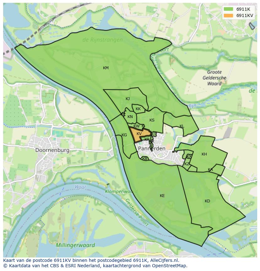Afbeelding van het postcodegebied 6911 KV op de kaart.