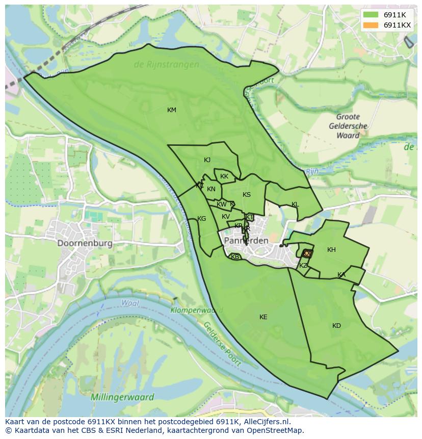 Afbeelding van het postcodegebied 6911 KX op de kaart.