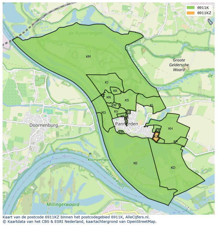 Afbeelding van het postcodegebied 6911 KZ op de kaart.