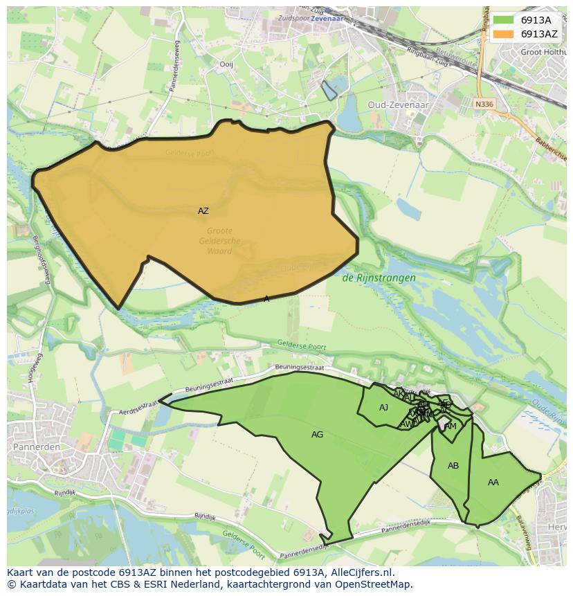 Afbeelding van het postcodegebied 6913 AZ op de kaart.