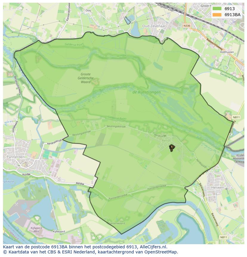 Afbeelding van het postcodegebied 6913 BA op de kaart.