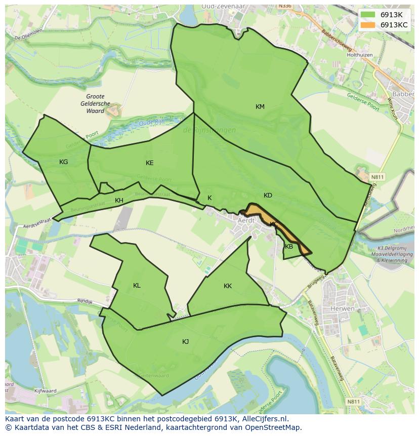 Afbeelding van het postcodegebied 6913 KC op de kaart.