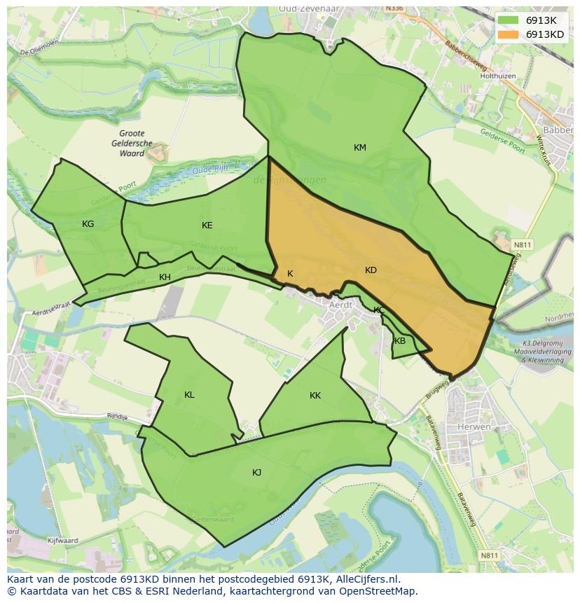 Afbeelding van het postcodegebied 6913 KD op de kaart.