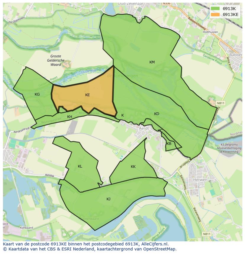Afbeelding van het postcodegebied 6913 KE op de kaart.
