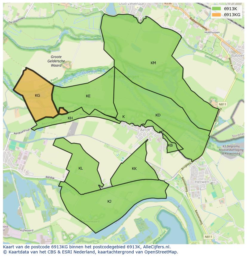 Afbeelding van het postcodegebied 6913 KG op de kaart.