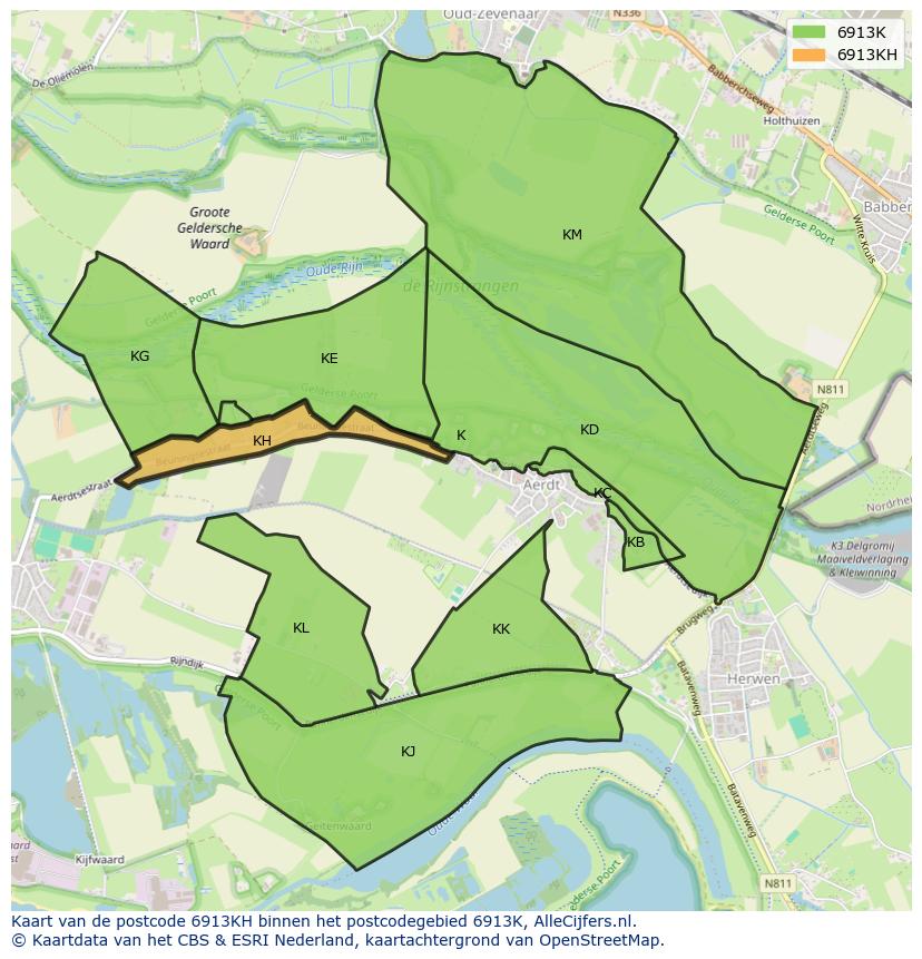 Afbeelding van het postcodegebied 6913 KH op de kaart.
