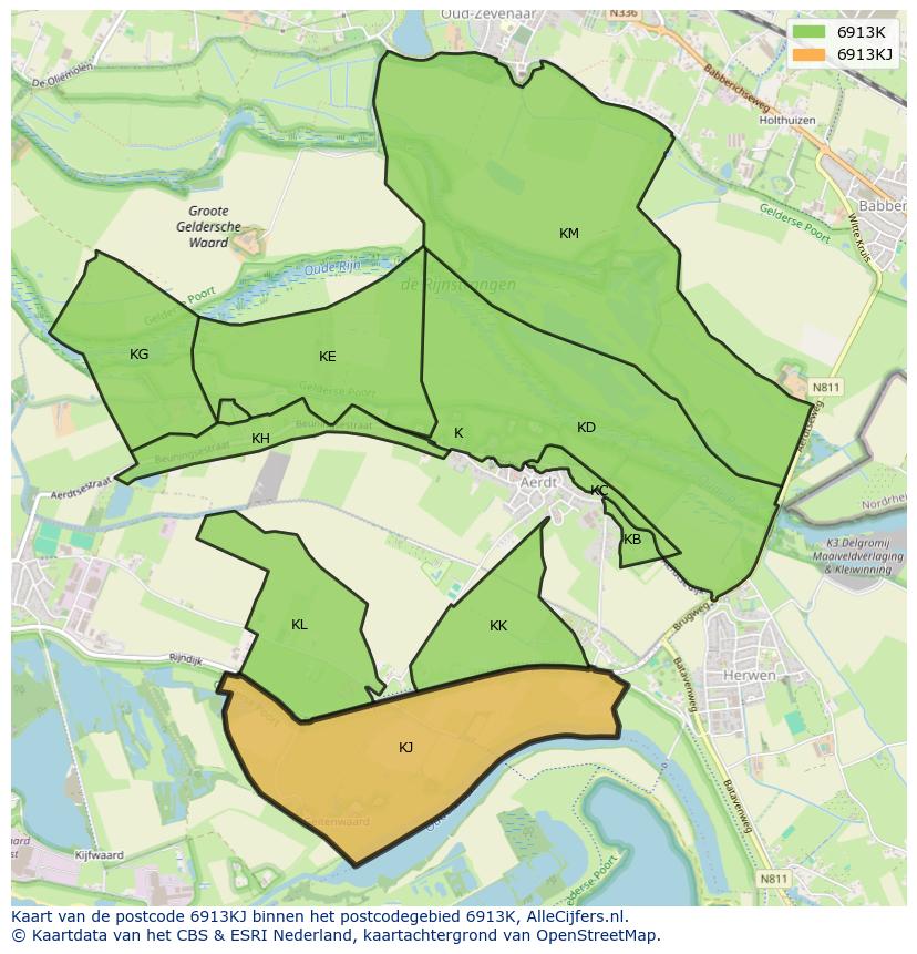 Afbeelding van het postcodegebied 6913 KJ op de kaart.