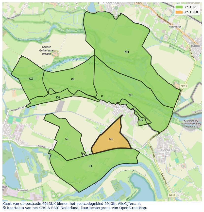 Afbeelding van het postcodegebied 6913 KK op de kaart.