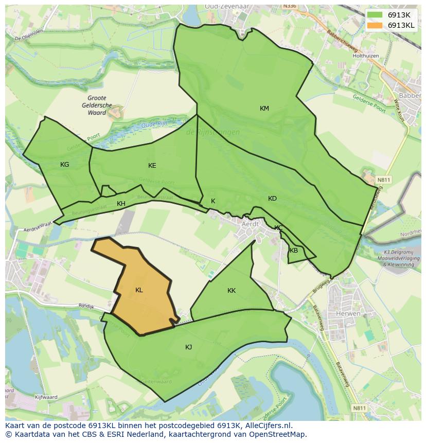 Afbeelding van het postcodegebied 6913 KL op de kaart.