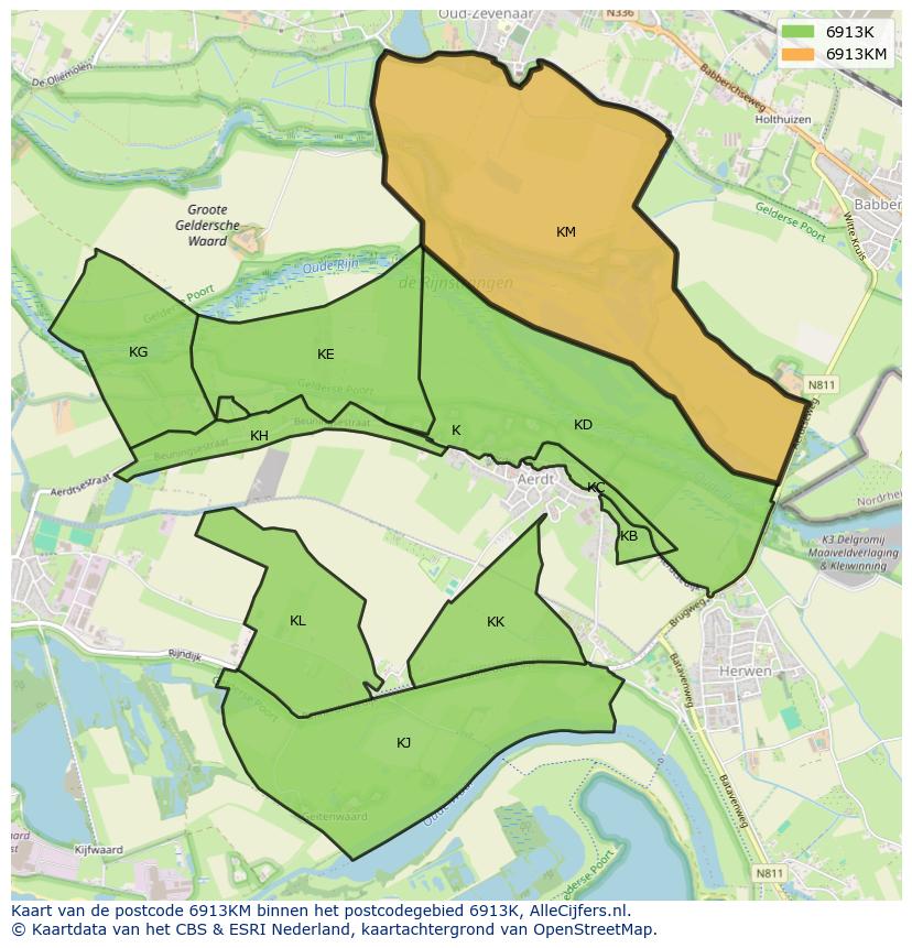 Afbeelding van het postcodegebied 6913 KM op de kaart.