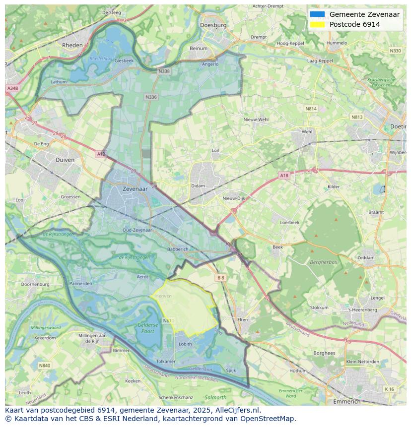 Afbeelding van het postcodegebied 6914 op de kaart.
