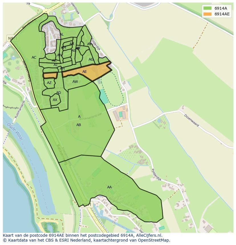 Afbeelding van het postcodegebied 6914 AE op de kaart.