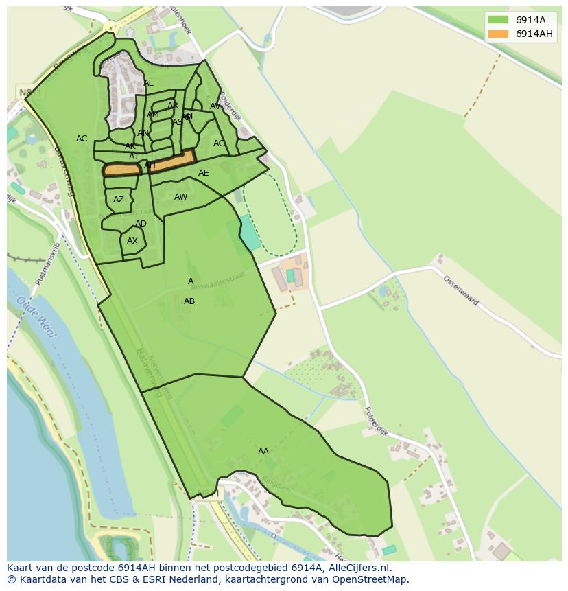 Afbeelding van het postcodegebied 6914 AH op de kaart.