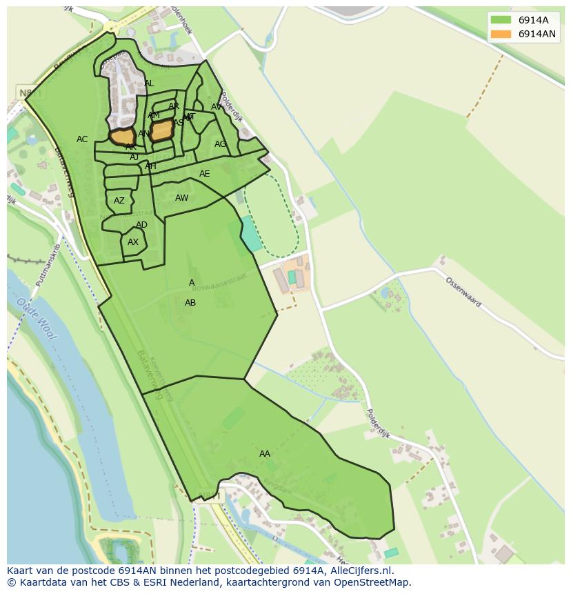 Afbeelding van het postcodegebied 6914 AN op de kaart.